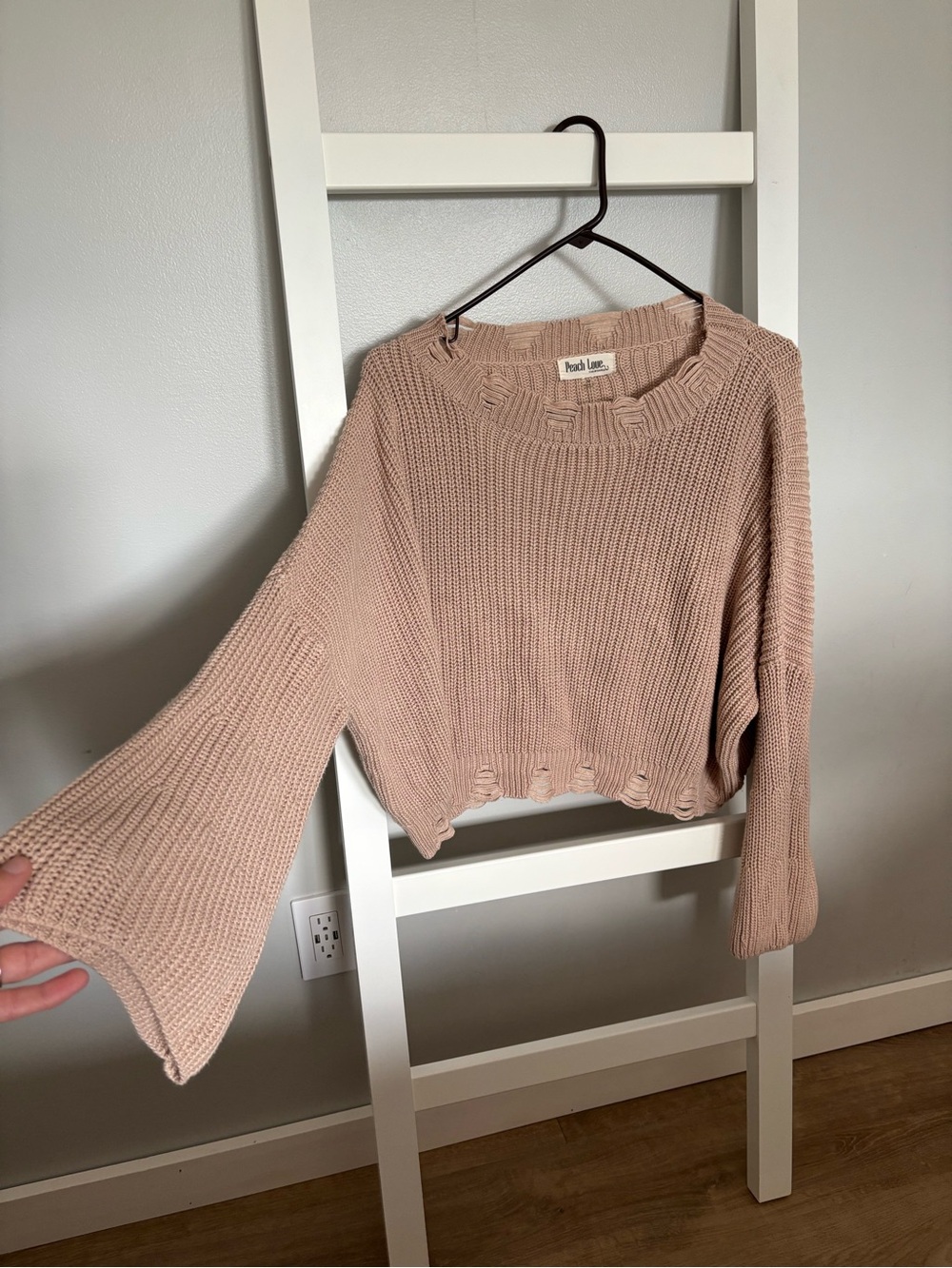 Peach Love California Off-Shoulder Cropped Knit Sweater - Blush